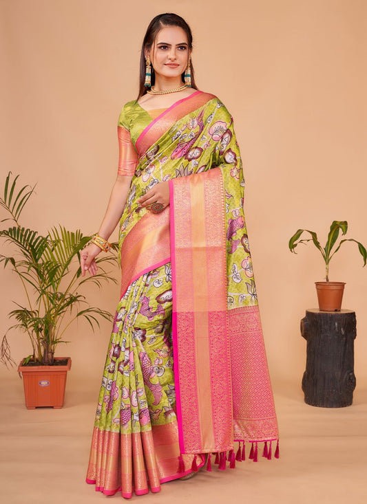 Contemporary Silk Green Digital Print Saree