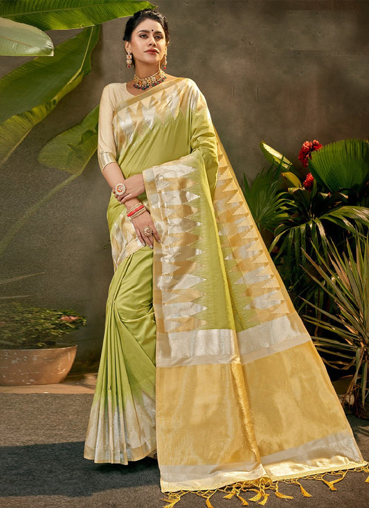 Contemporary Silk Green Woven Saree