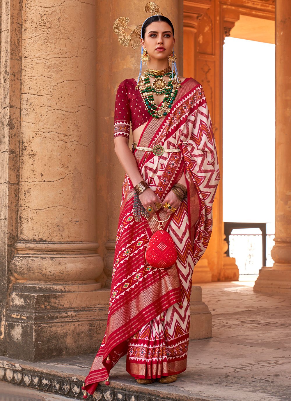 Contemporary Silk Red Patola Print Saree