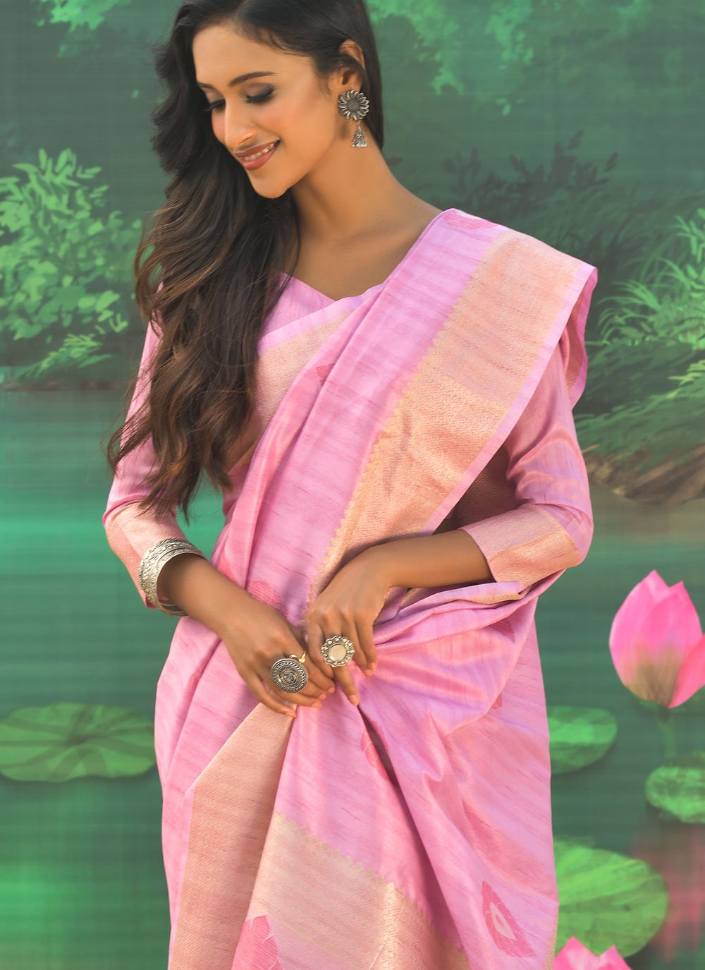 Contemporary Silk Pink Weaving Saree