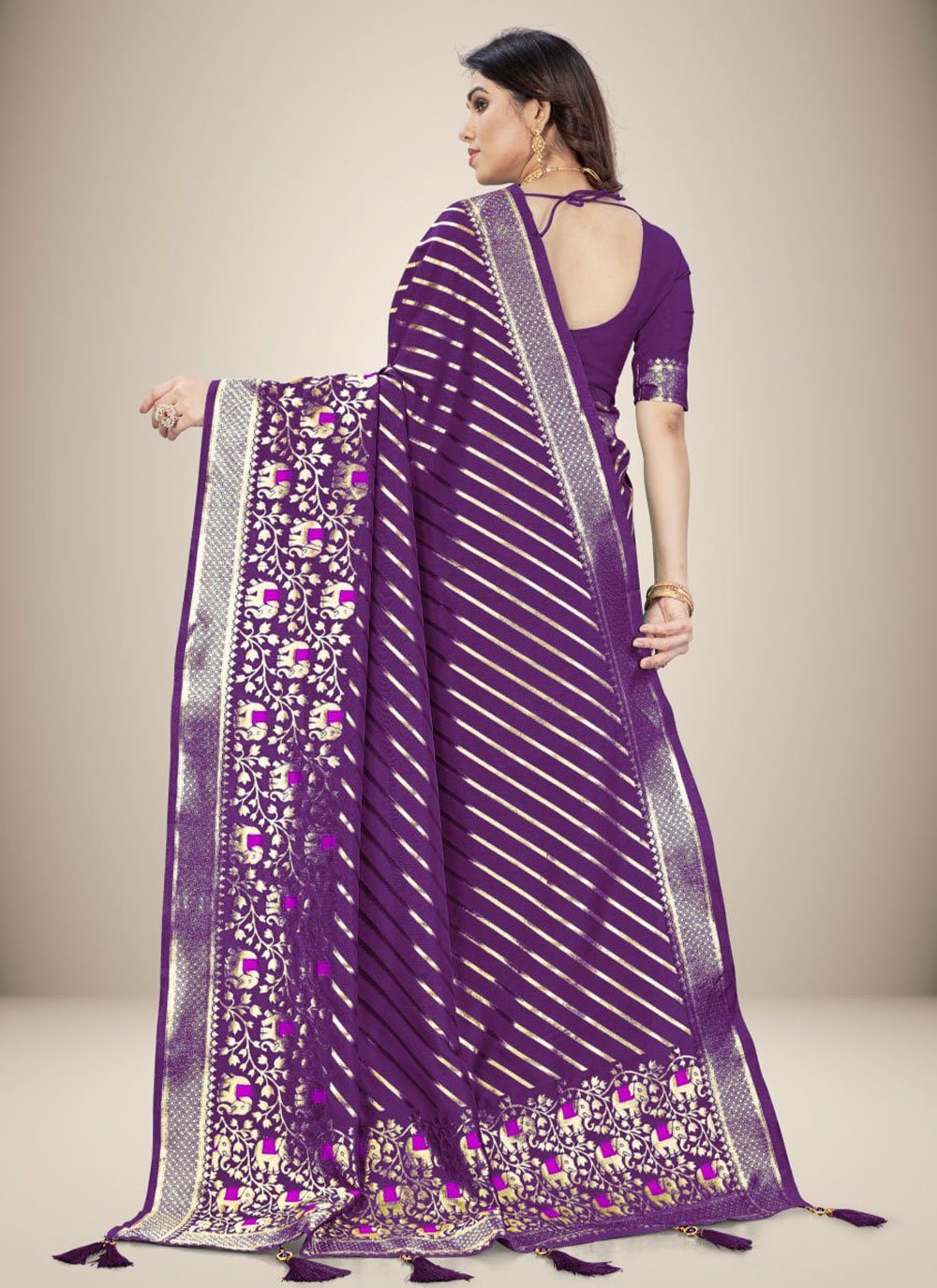 Contemporary Silk Purple Jacquard Work Saree