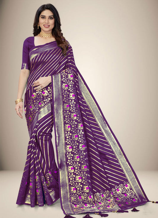 Contemporary Silk Purple Jacquard Work Saree