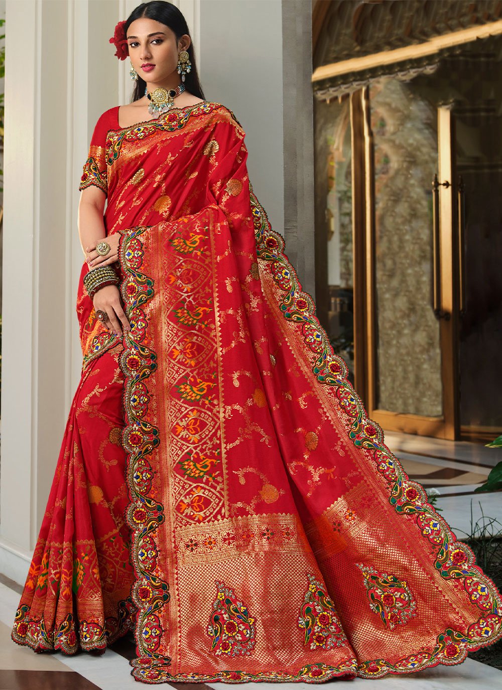 Contemporary Silk Red Lace Saree