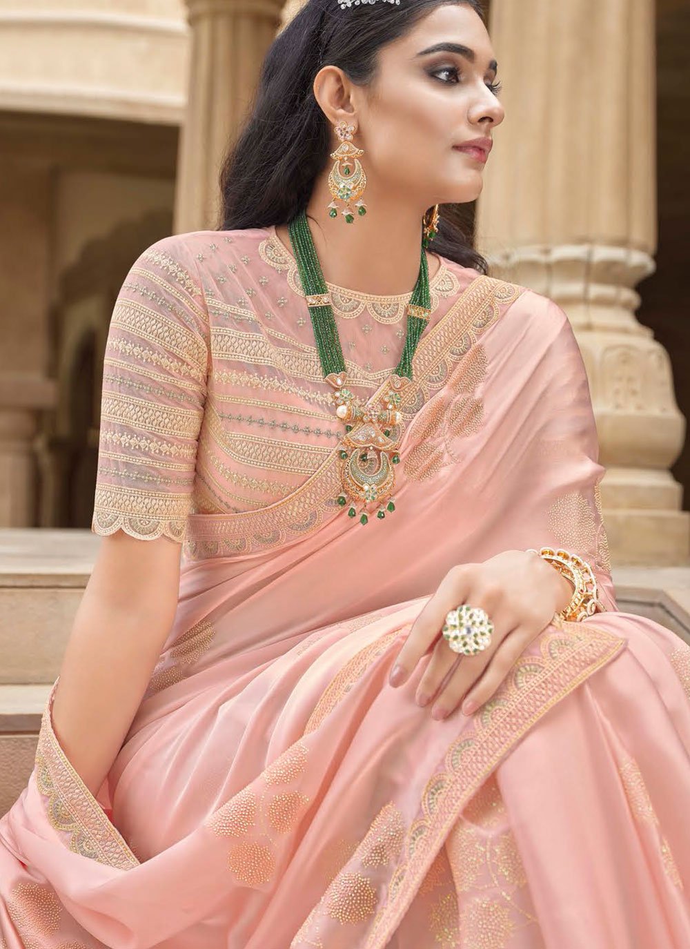 Contemporary Silk Pink Embroidered Saree