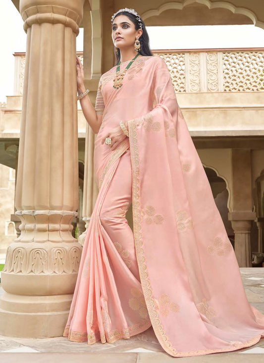 Contemporary Silk Pink Embroidered Saree