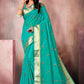 Contemporary Linen Silk Turquoise Embroidered Saree