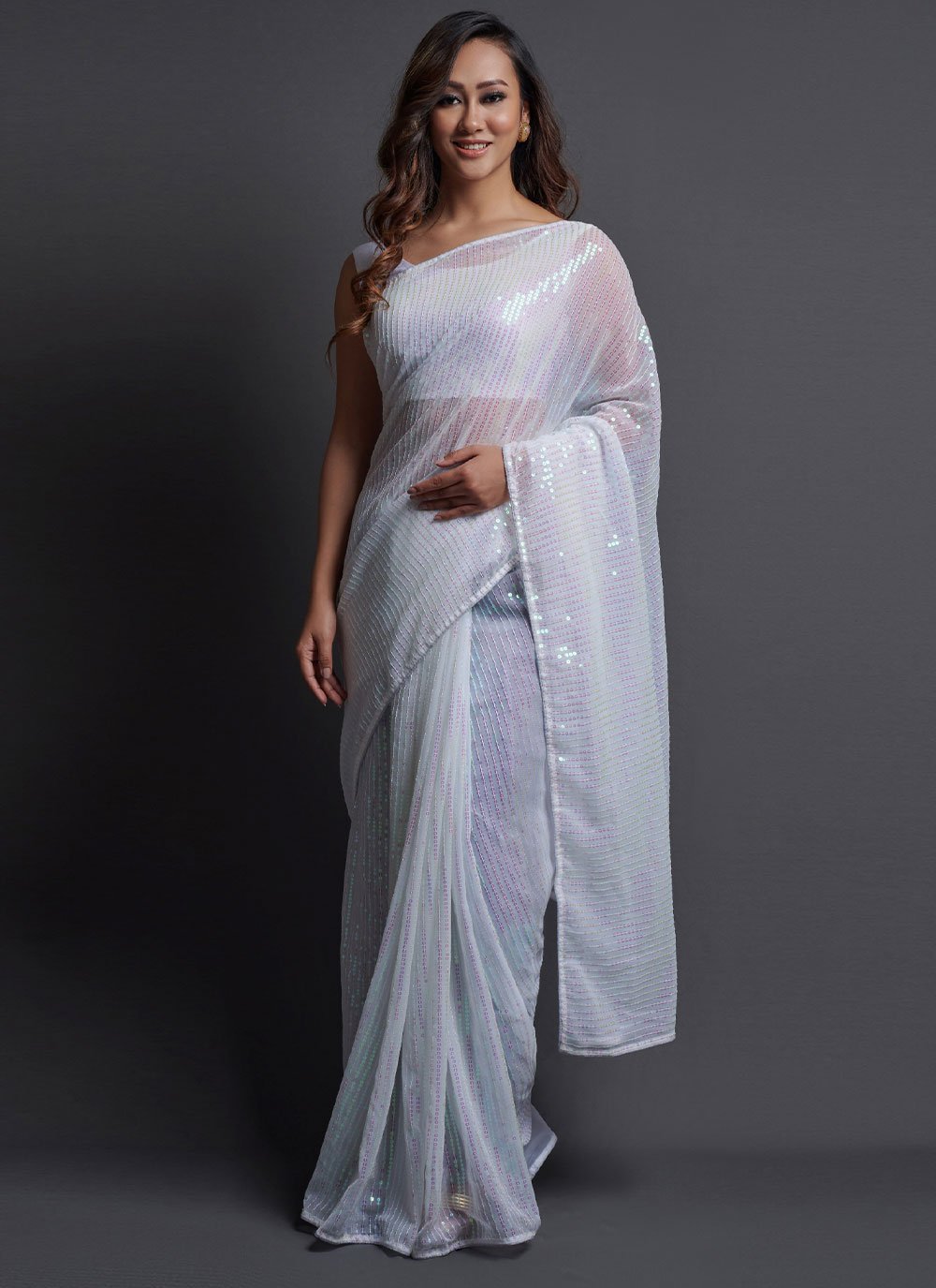 Contemporary Georgette Silk White Embroidered Saree