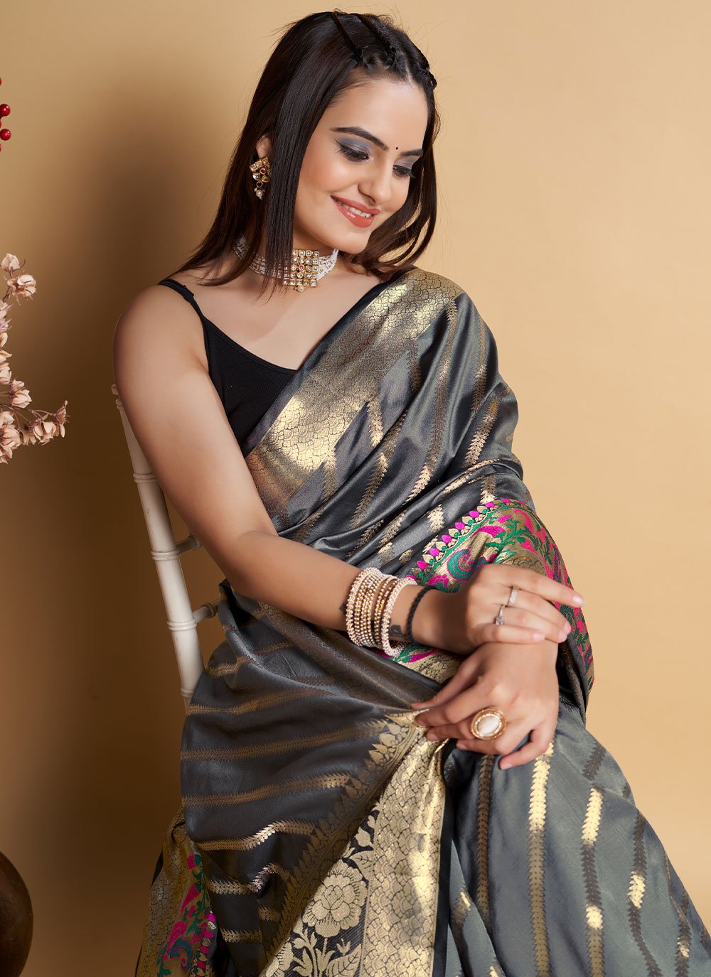 Contemporary Silk Grey Weaving Saree