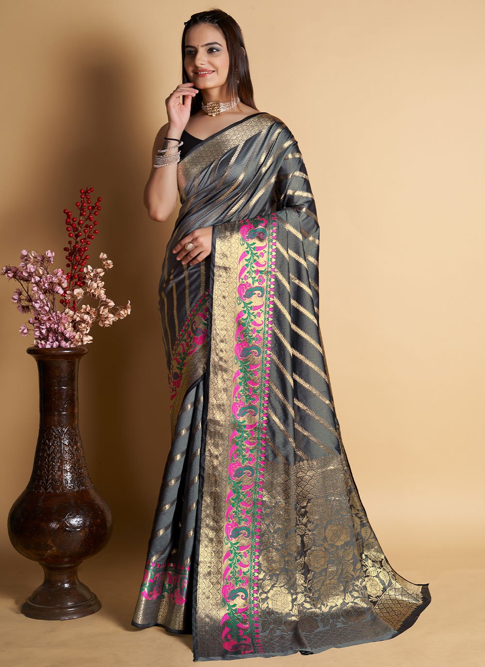 Contemporary Silk Grey Weaving Saree