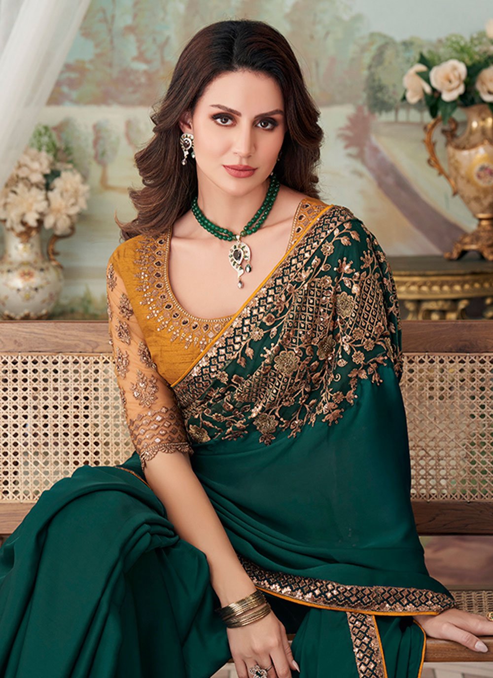 Contemporary Silk Green Embroidered Saree