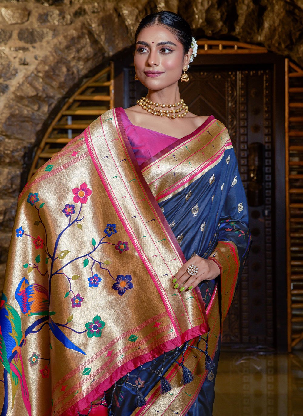 Contemporary Silk Blue Meenakari Saree