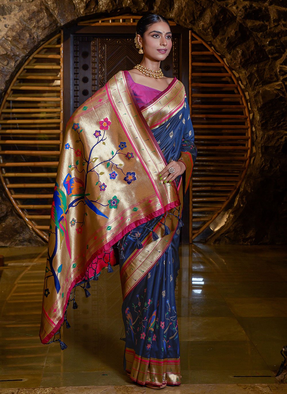 Contemporary Silk Blue Meenakari Saree