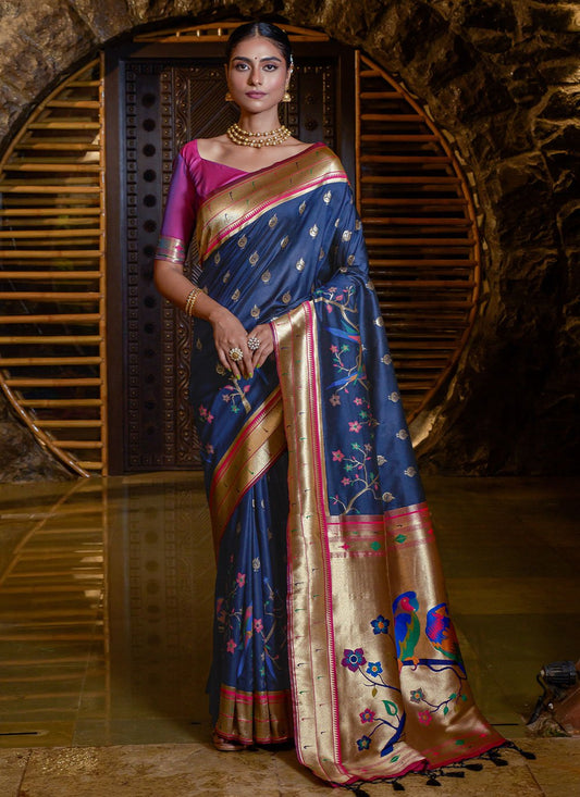 Contemporary Silk Blue Meenakari Saree