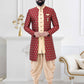 Indo Western Jacquard Silk Cream Red Embroidered Mens