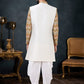 Indo Western Sherwani Silk Cream Yellow Sequins Mens