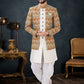 Indo Western Sherwani Silk Cream Yellow Sequins Mens