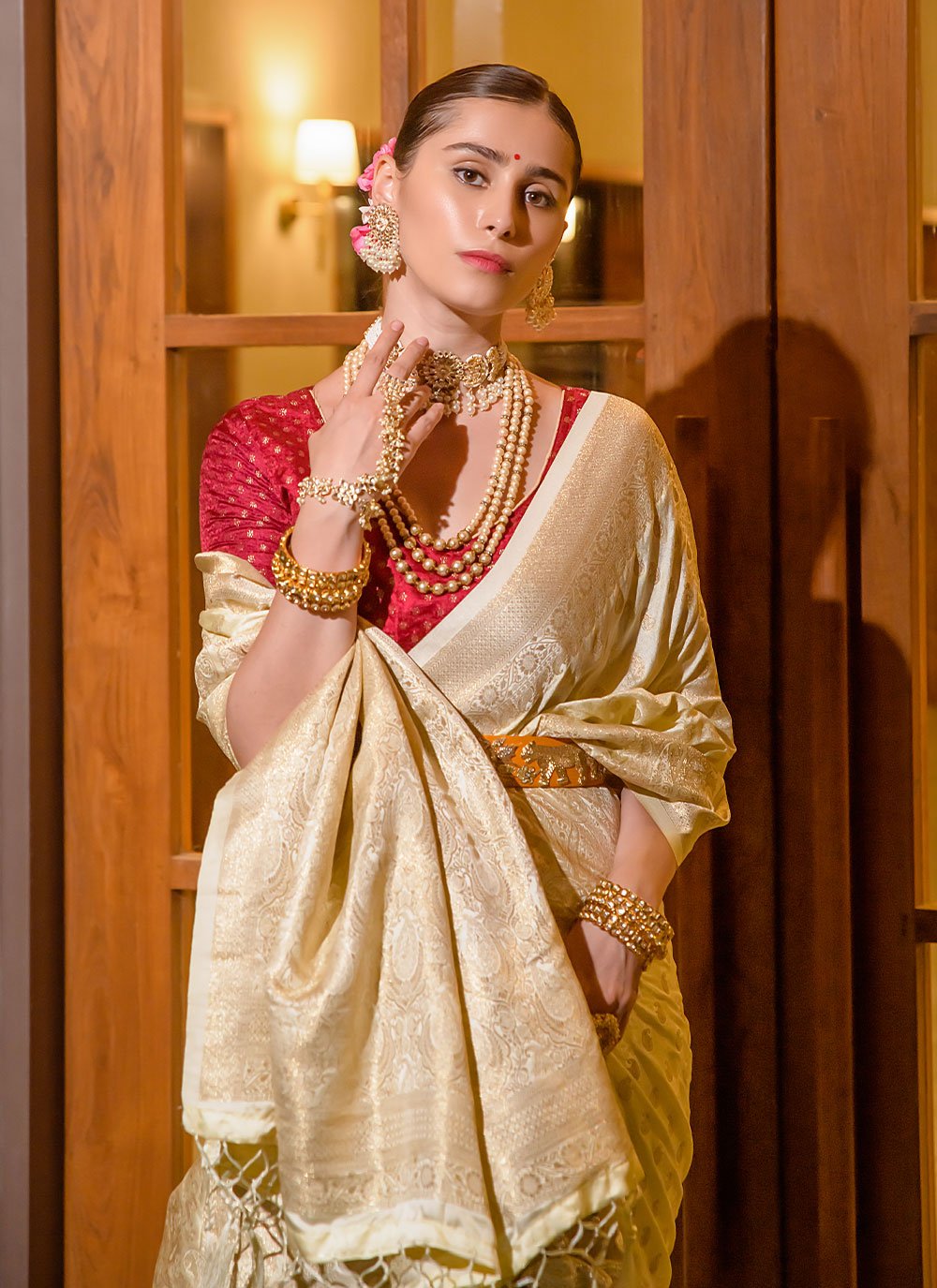 Classic Silk Cream Weaving Saree