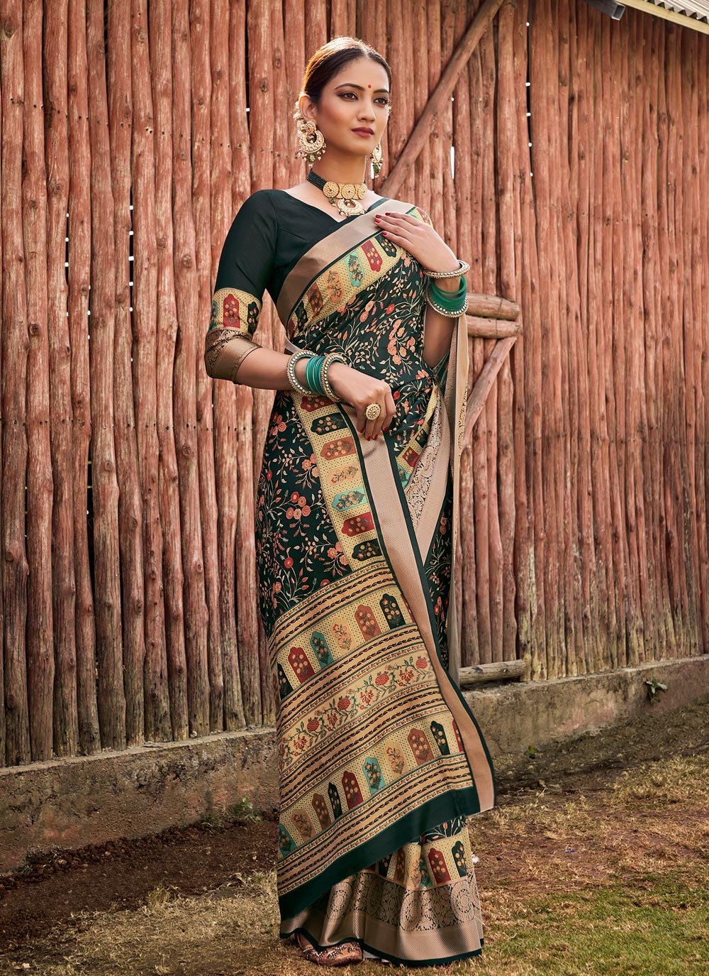 Contemporary Silk Green Digital Print Saree