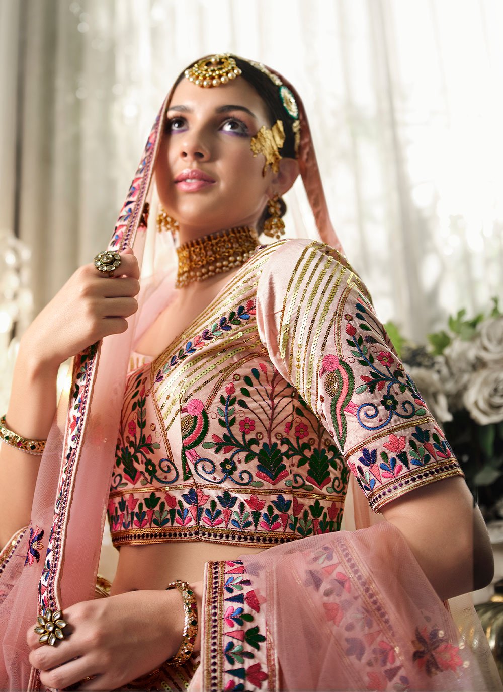 Lehenga Choli Silk Peach Embroidered Lehenga Choli