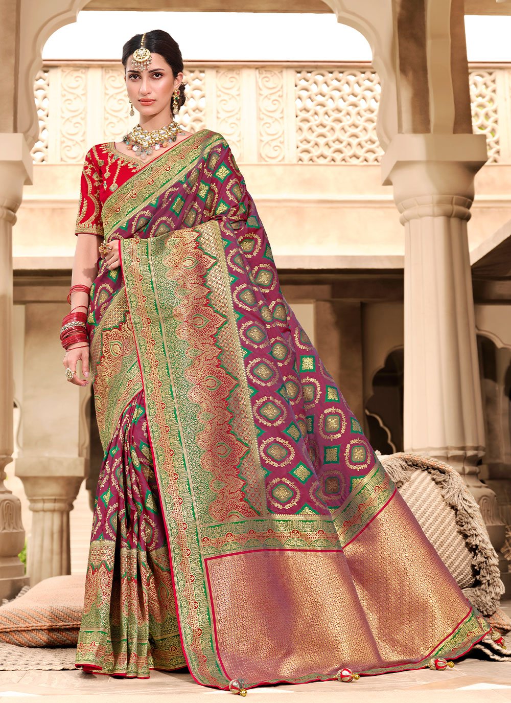 Designer Silk Purple Weaving Saree