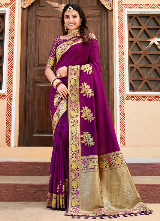 Designer Silk Purple Patch Border Saree