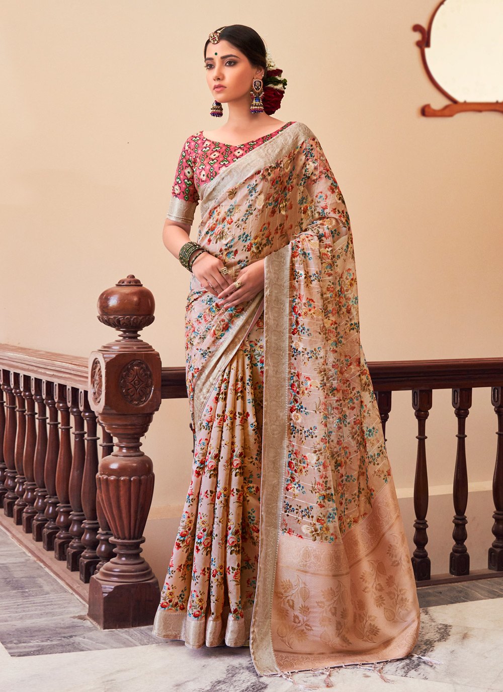 Traditional Saree Silk Peach Weaving Saree