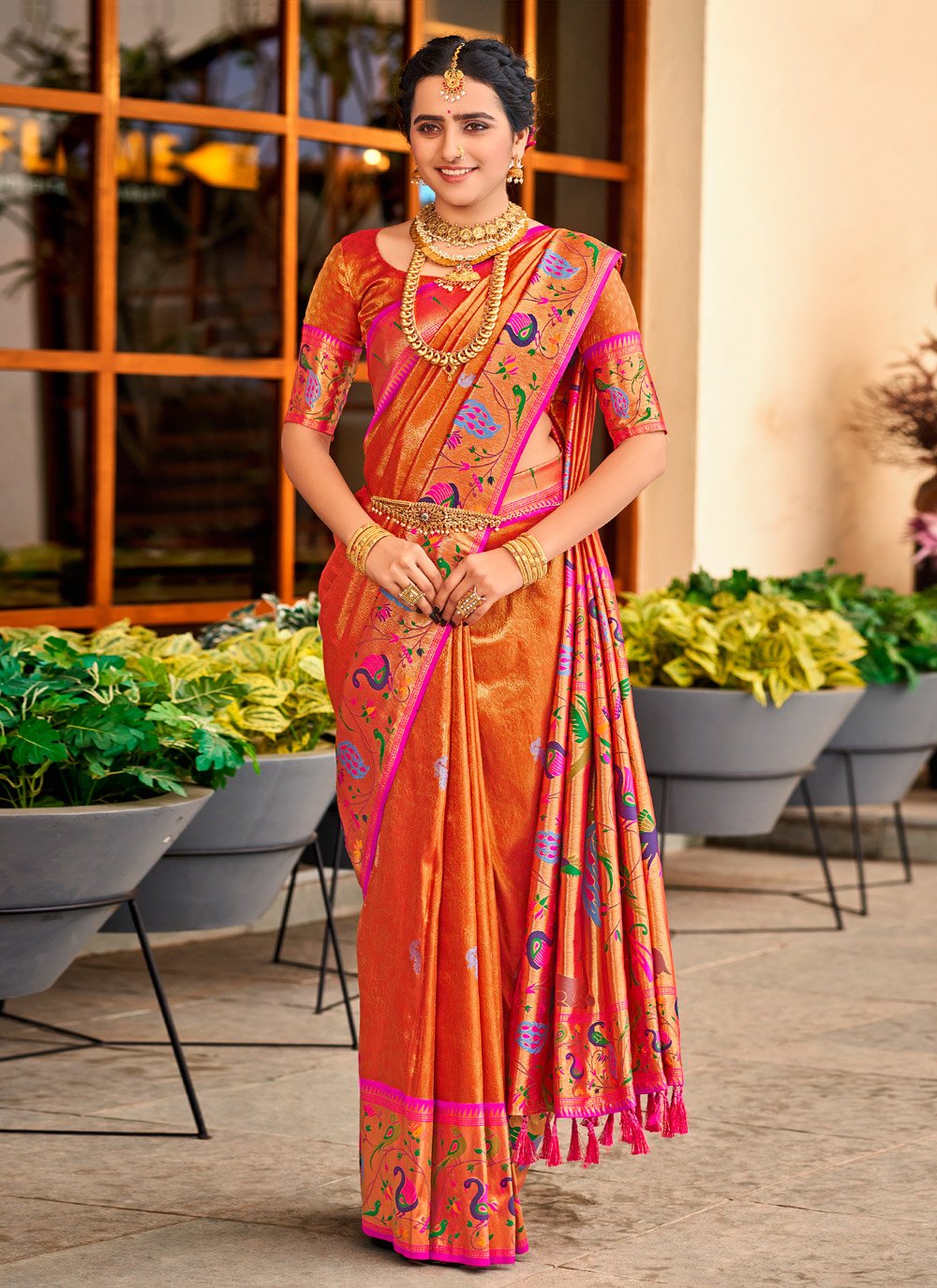 Traditional Saree Silk Orange Weaving Saree