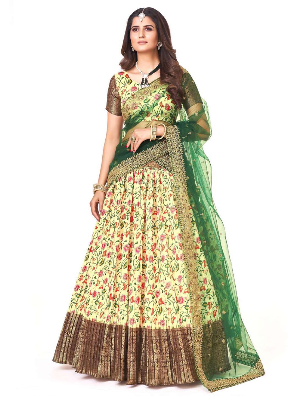 A Line Lehenga Silk Multi Colour Digital Print Lehenga Choli