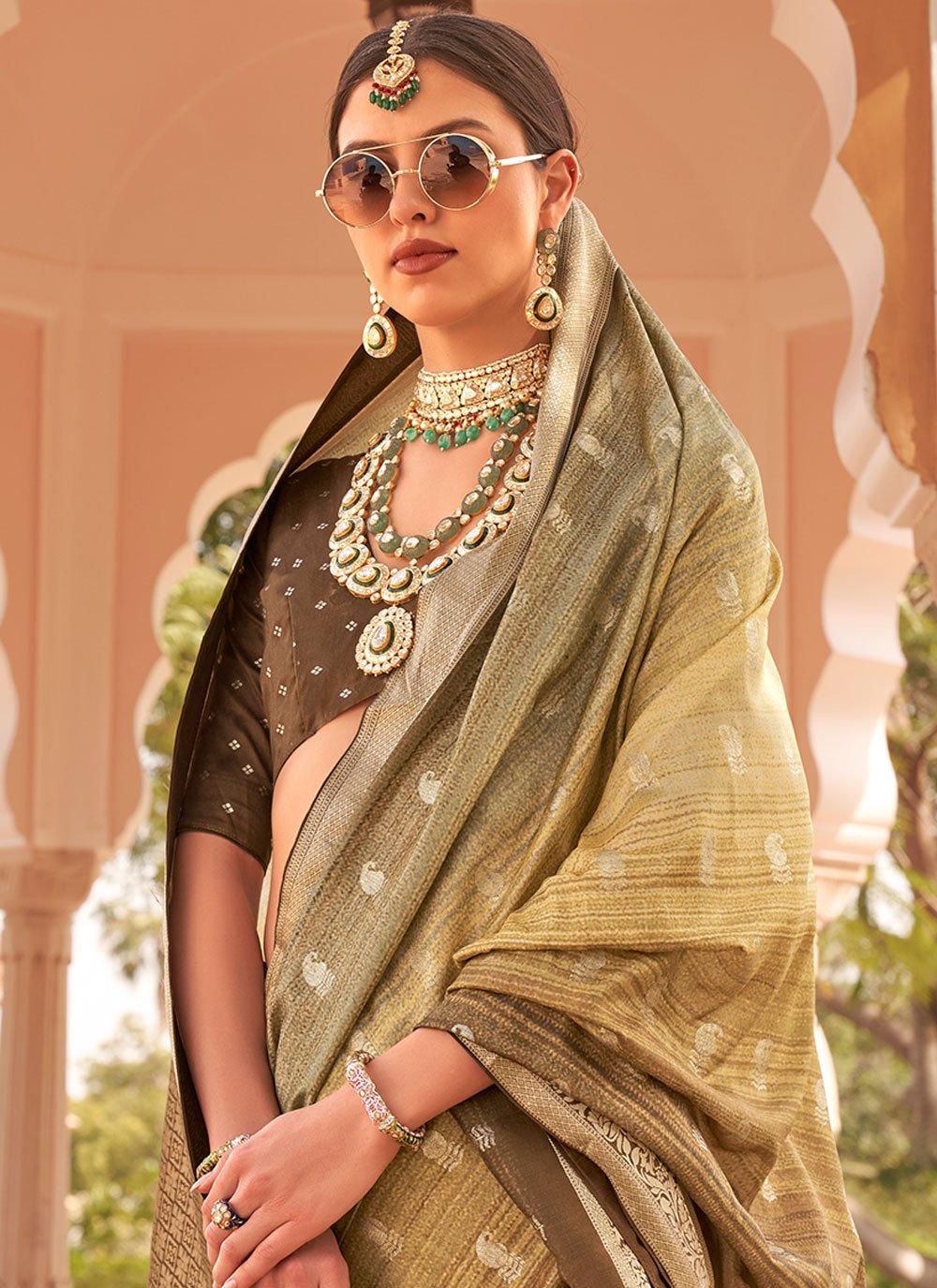 Designer Silk Brown Digital Print Saree