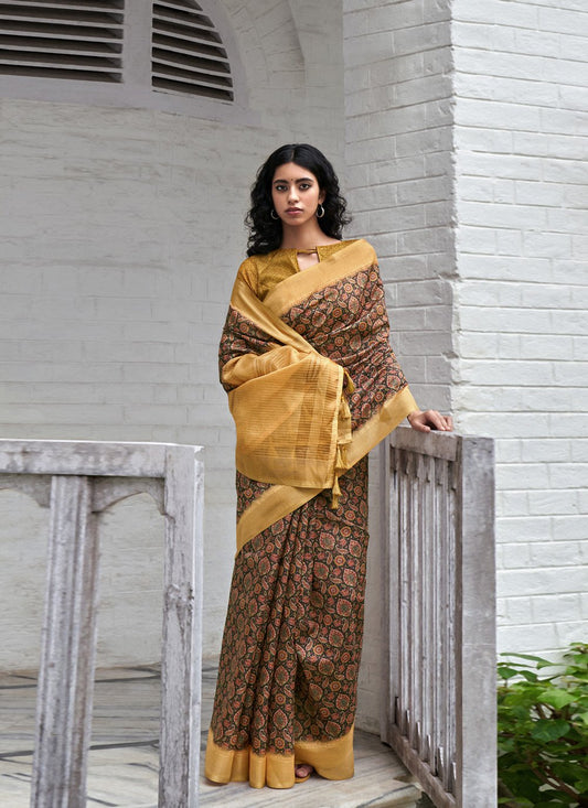 Classic Silk Brown Digital Print Saree