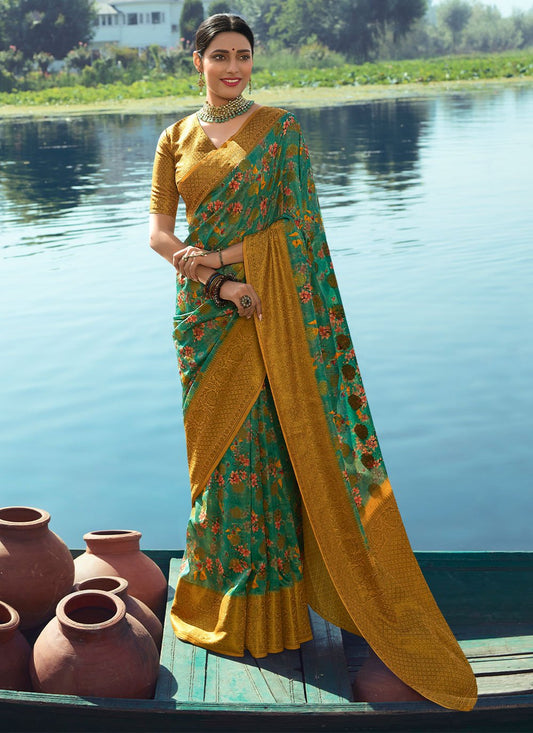 Contemporary Silk Green Digital Print Saree