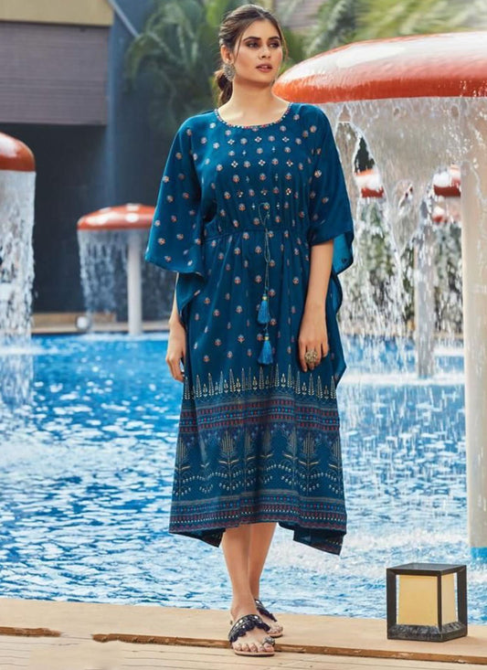 Casual Kurti Silk Firozi Digital Print Kurtis