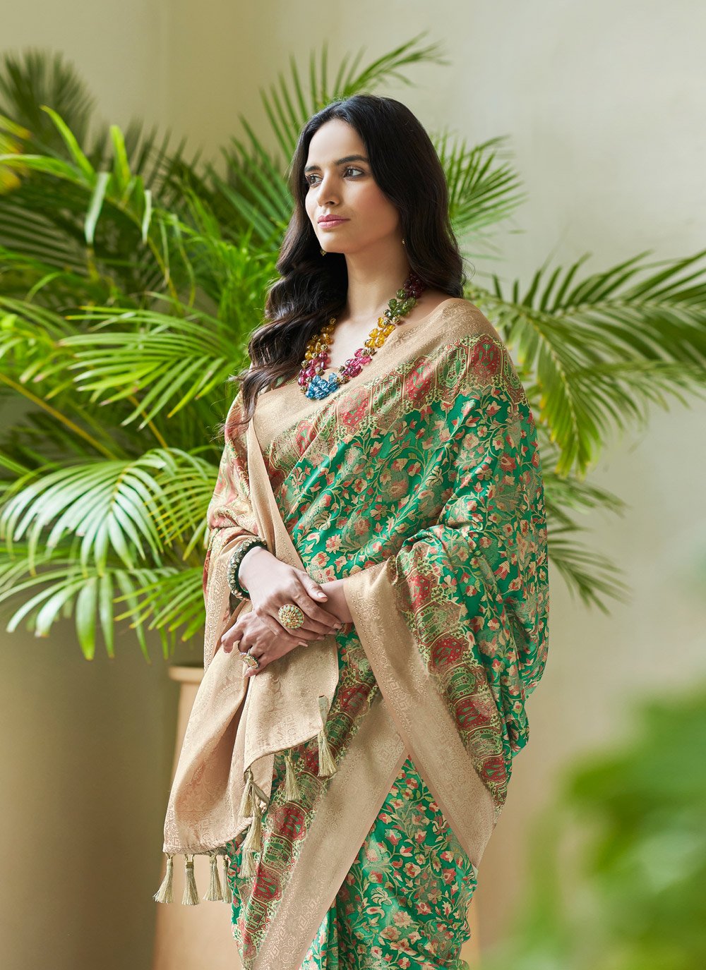 Trendy Saree Silk Green Digital Print Saree