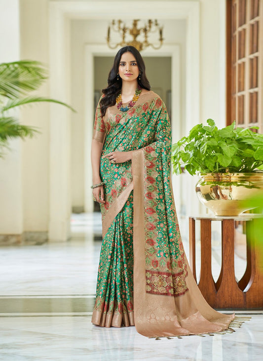 Trendy Saree Silk Green Digital Print Saree