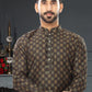 Kurta Pyjama Silk Brown Digital Print Mens