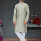 Kurta Pyjama Silk Green Digital Print Mens