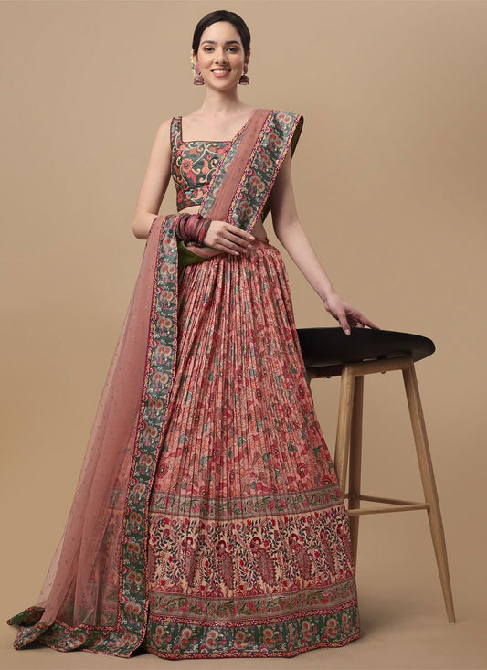 Lehenga Choli Silk Pink Digital Print Lehenga Choli