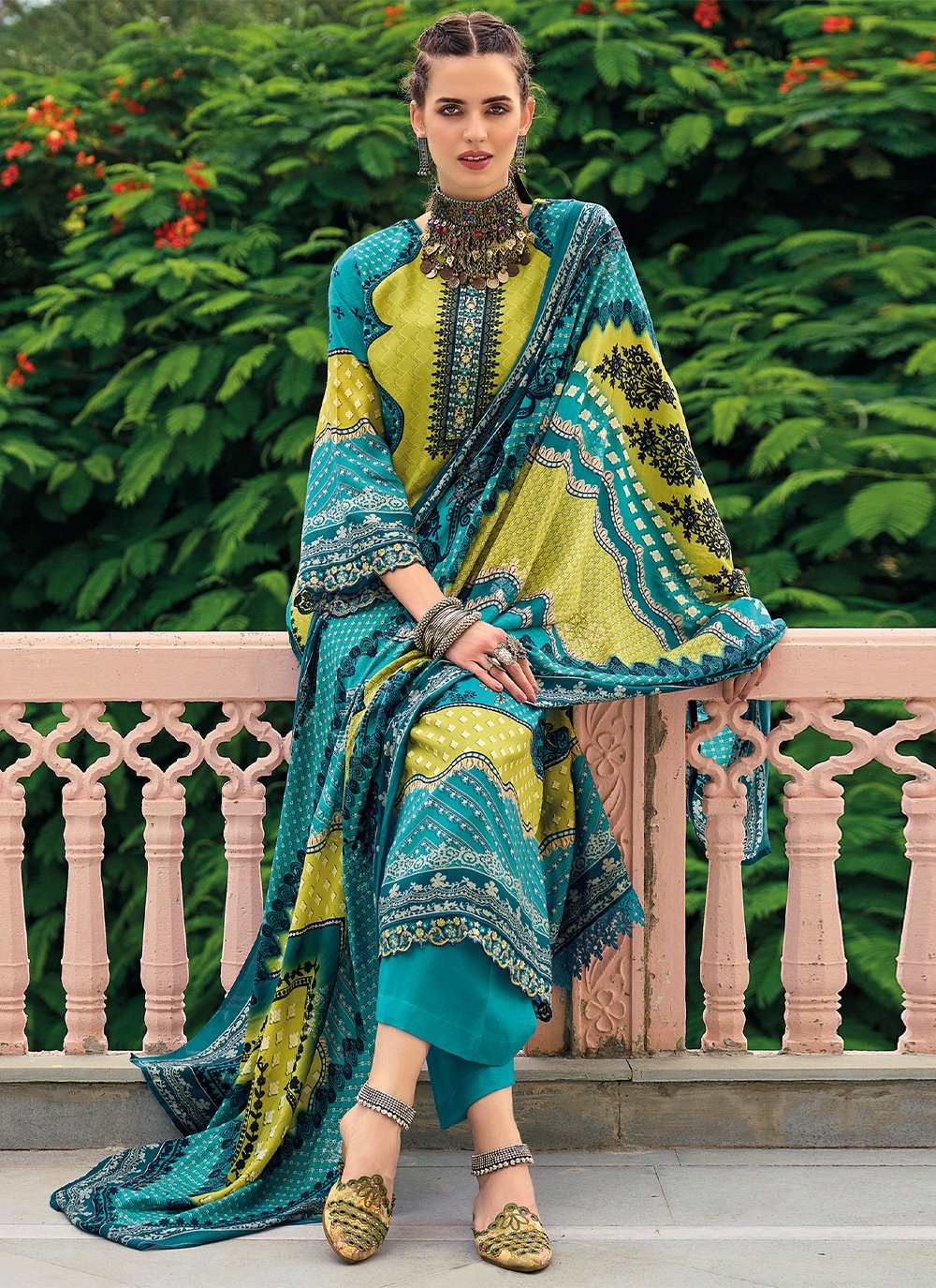 Palazzo Salwar Suit Silk Multi Colour Digital Print Salwar Kameez