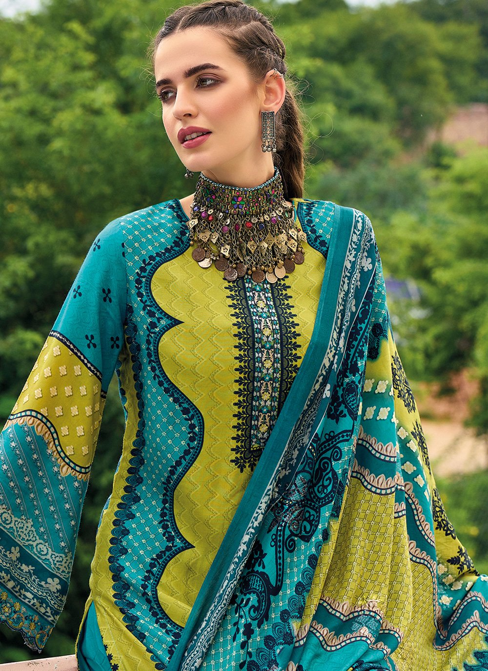 Palazzo Salwar Suit Silk Multi Colour Digital Print Salwar Kameez