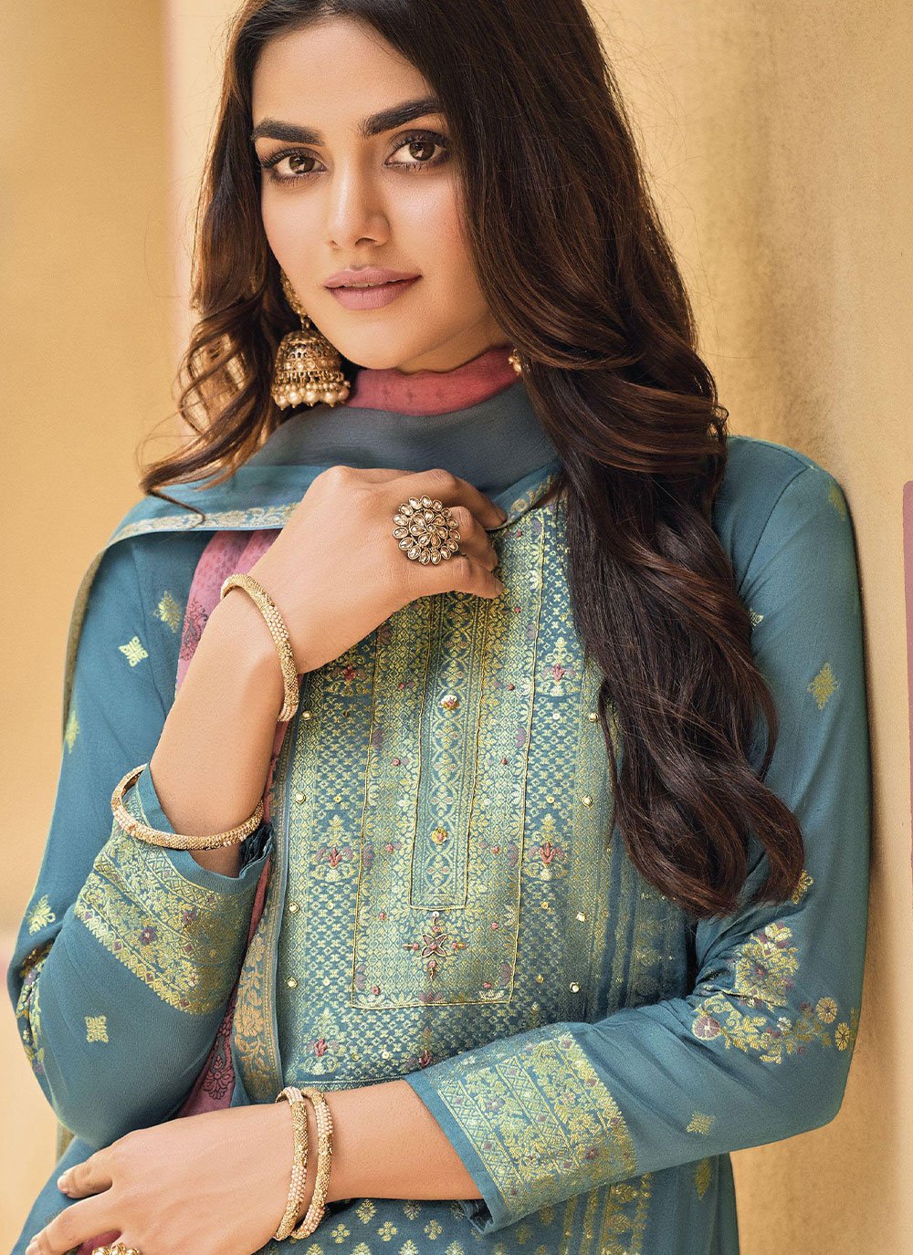 Pant Style Suit Silk Blue Digital Print Salwar Kameez