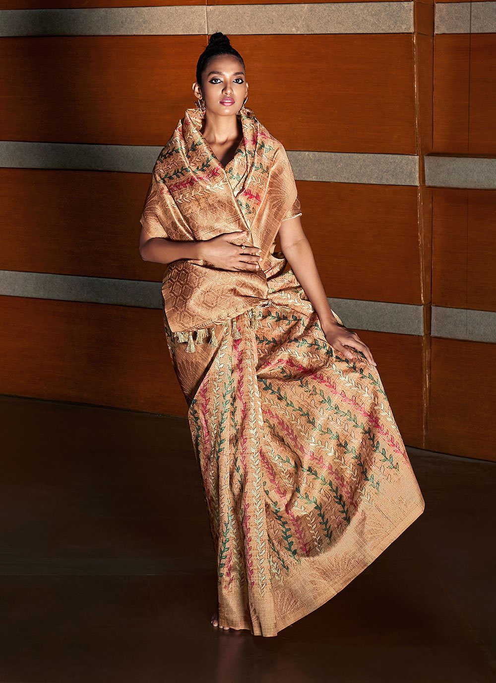 Classic Silk Peach Digital Print Saree