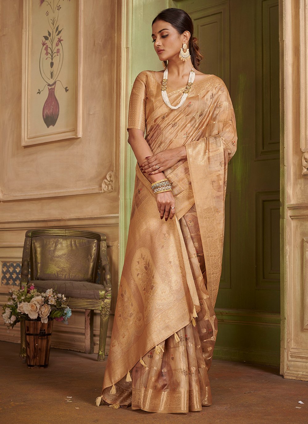 Trendy Saree Silk Peach Digital Print Saree