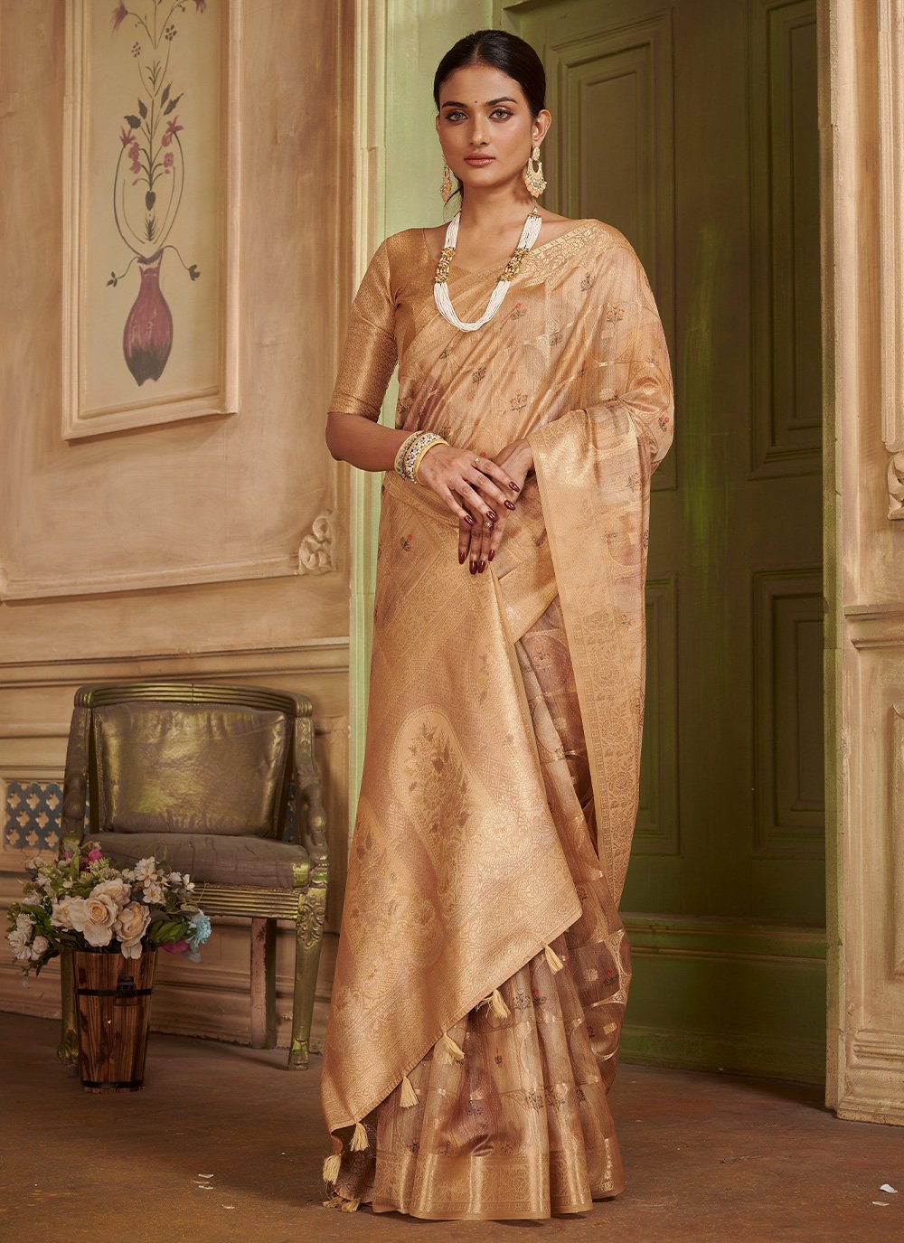 Trendy Saree Silk Peach Digital Print Saree