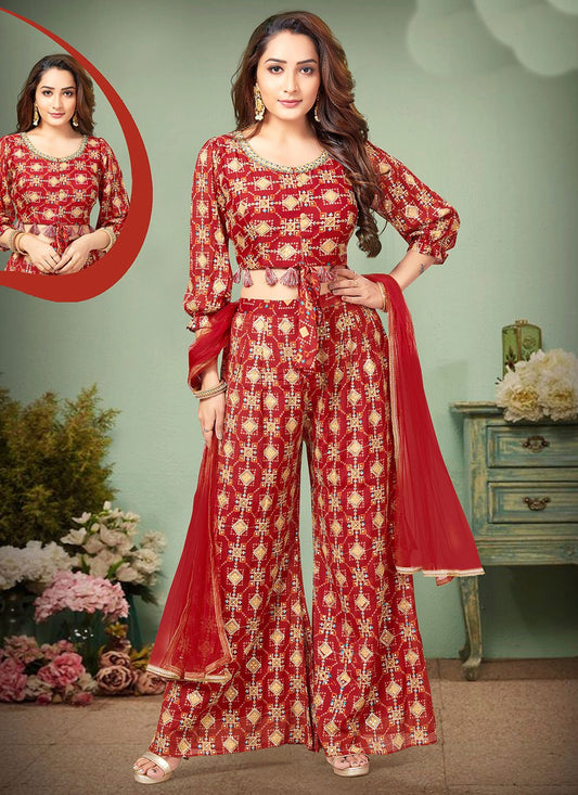 Salwar Suit Silk Red Digital Print Salwar Kameez