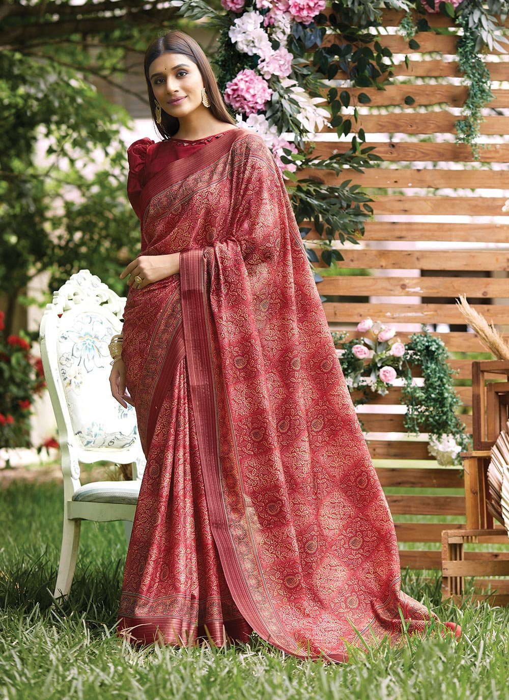 Classic Silk Red Digital Print Saree