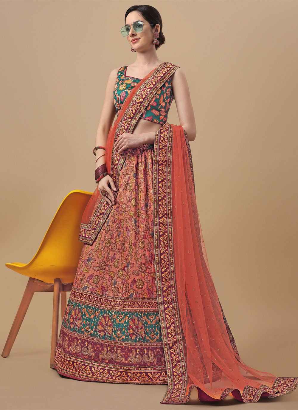 A Line Lehenga Silk Pink Digital Print Lehenga Choli