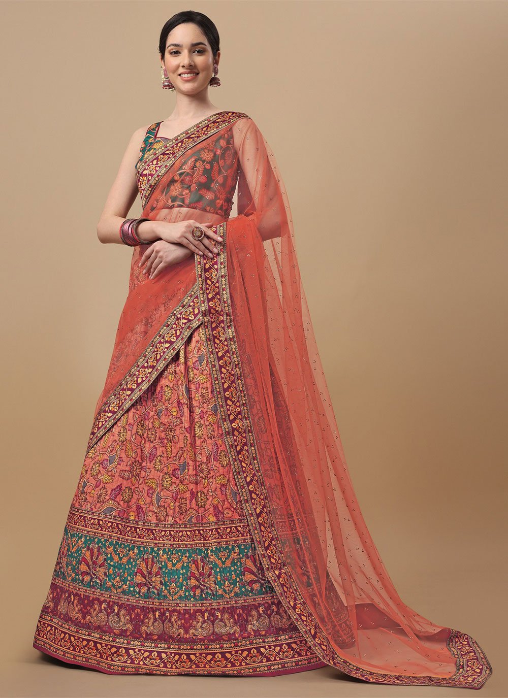 A Line Lehenga Silk Pink Digital Print Lehenga Choli