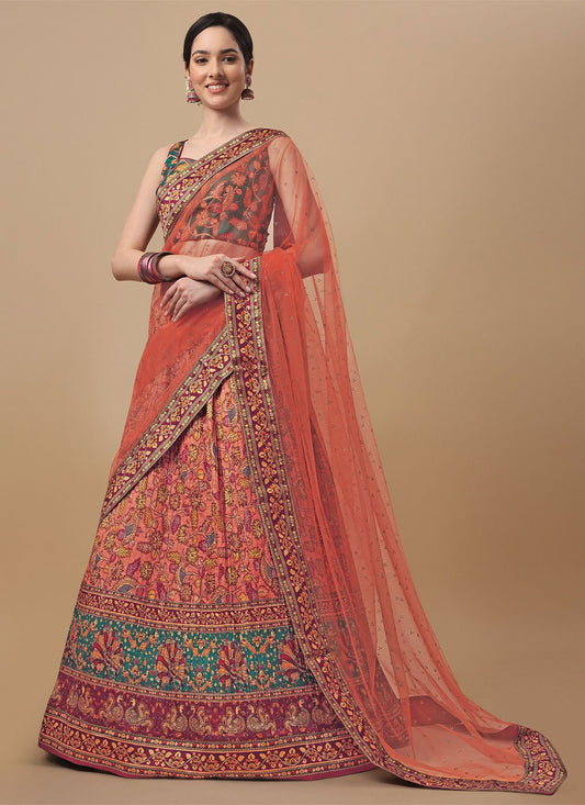 A Line Lehenga Silk Pink Digital Print Lehenga Choli