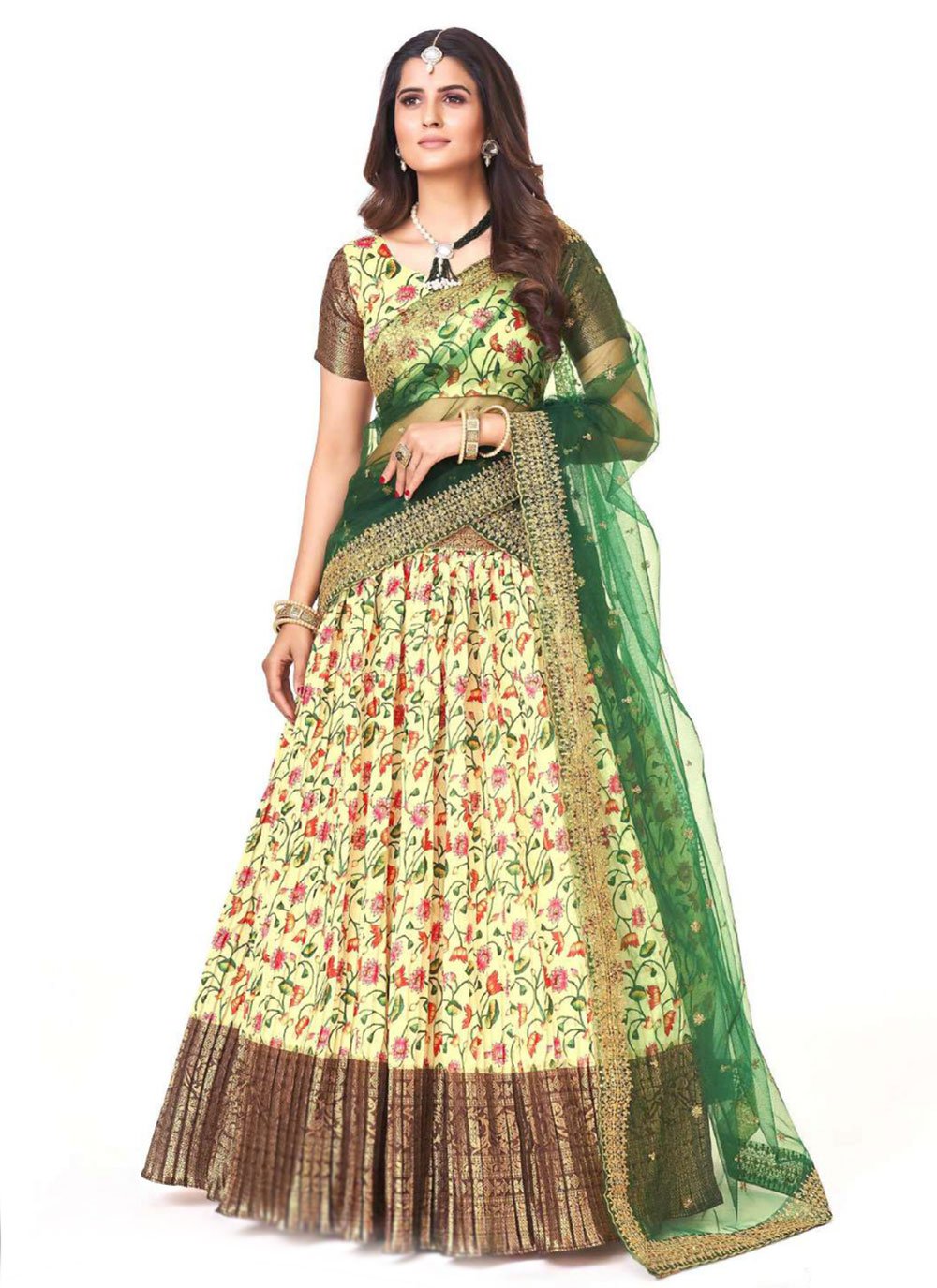 Lehenga Choli Silk Yellow Digital Print Lehenga Choli