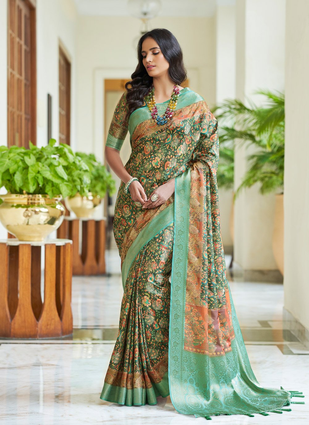 Trendy Saree Silk Green Digital Print Saree